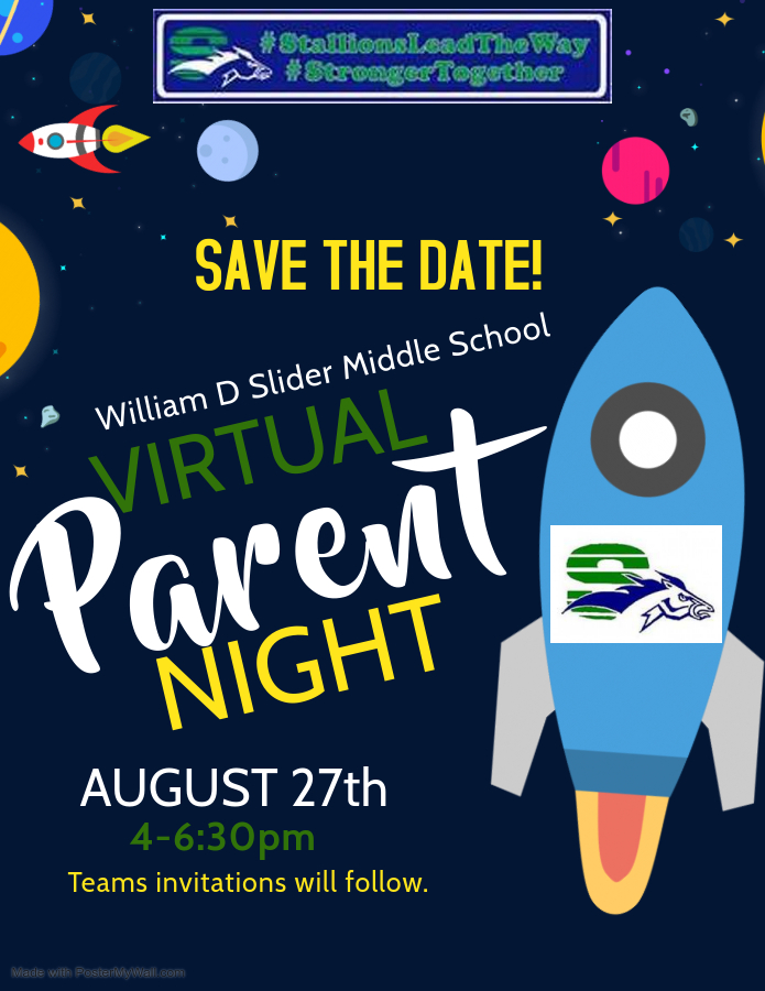Stallion Community, join us on Thursday, August 27th from 4 PM to 630 PM for our Virtual Parent &amp; Teacher Night.  Class links will be sent through blackboard this evening and can be found on our campus web page.  See you tomorrow Stallions! #StallionsLeadTheWay #StrongerTogether
