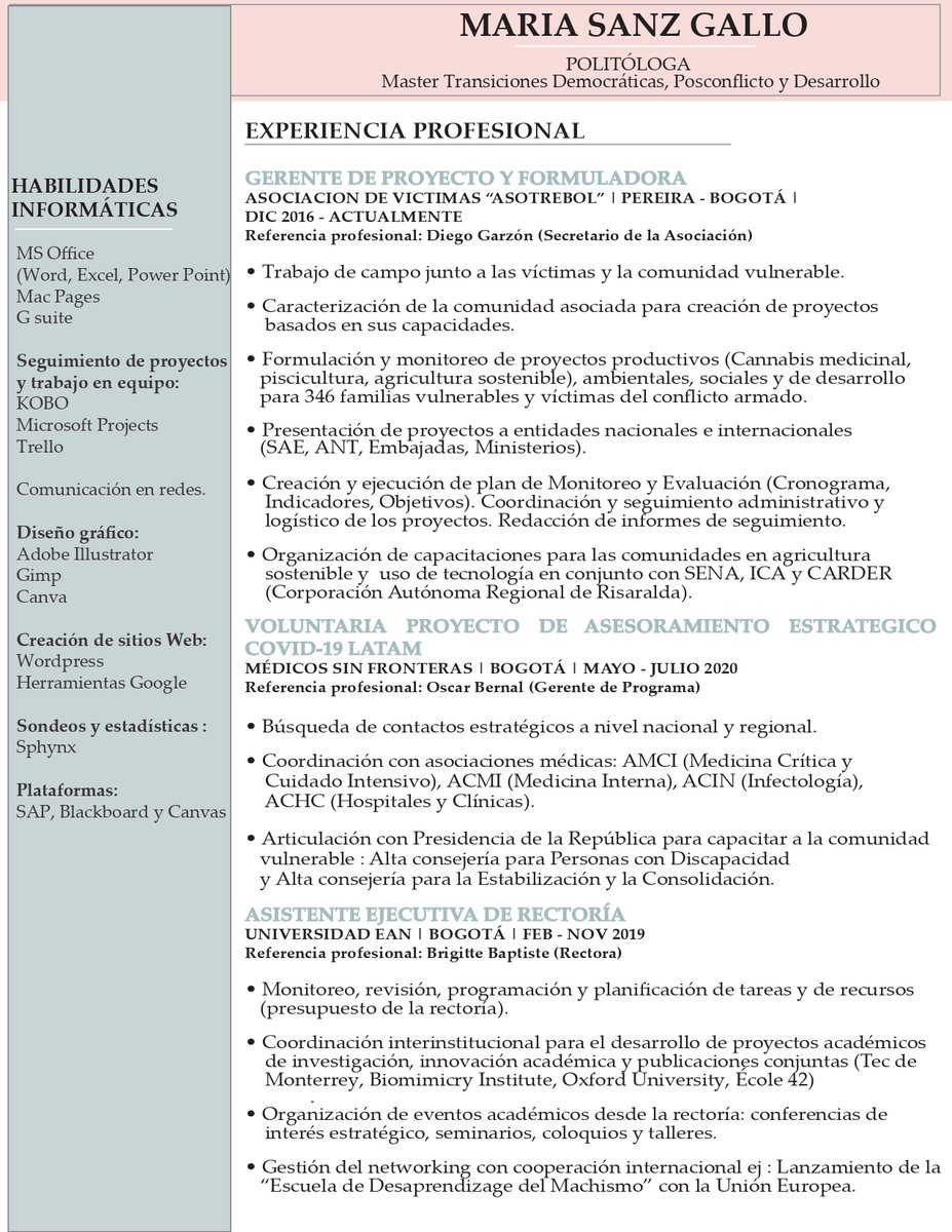 DrRomainBrunel's tweet image. Mi esposa lleva meses buscando empleo.
Les agradezco el retuit para ayudar a difundir su perfil.
Políglota (🇫🇷🇬🇧🇨🇴🇧🇷), graduada de la Universidad de Lyon en Francia: Pregrado en Ciencias Políticas y Relaciones Internacionales, Maestría en Posconflicto. 
Su experiencia en hilo🧵👇
