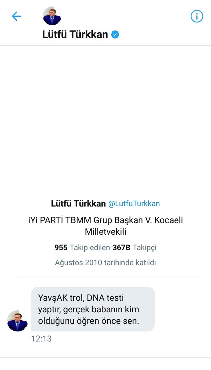 Zeki Bahçe on Twitter: "İYİ Partili Lütfü Türkkan, Twitter hesabı üzerinden  yapmış olduğu paylaşımın altına, yorum yapan bir gence mesaj göndererek  ağza alınmayacak sözler sarf etti. Ben sana vekil olamazsın demedim .......  #
