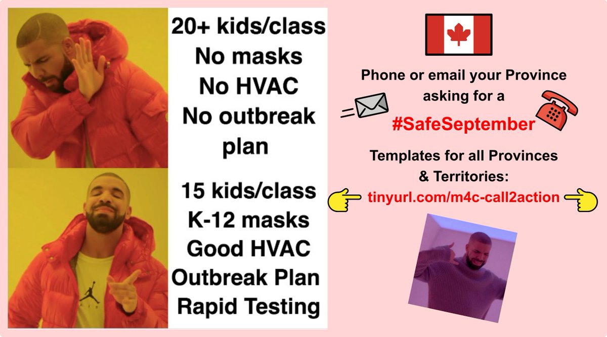 Canada! The Feds just gave Provinces $2B for safe schools. Contact your Premier and MoE to ensure public schools are safe for ALL!Use these templates by  @_deenahassan: http://tinyurl.com/m4c-call2action Let's use our voices for  #SafeSeptember ! #Masks4Canada  #cdnpoli  #onted  #abed/1