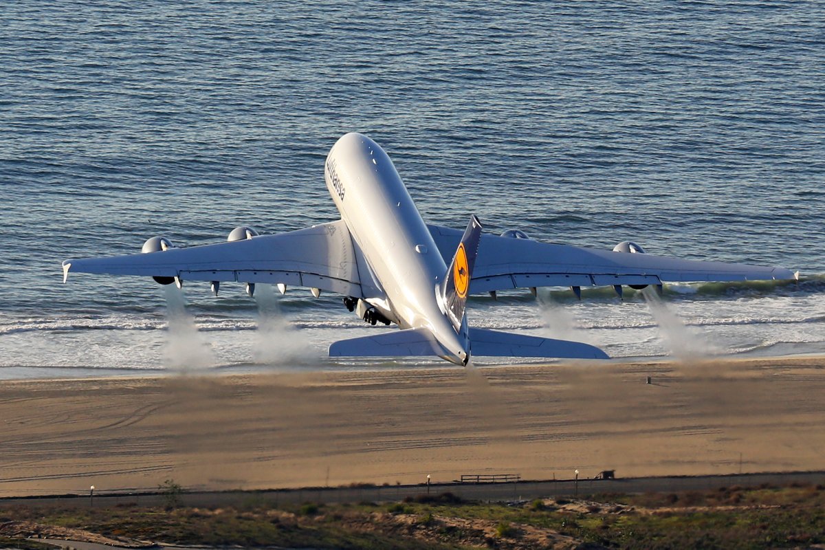 What a stunner: <a href="/lufthansa/">Lufthansa</a> #A380 D-AIMA taken <a href="/flyLAXairport/">LAX Airport</a> by ATCpilot.com Sebastian Thoma from a helicopter. Let's hope we see such a scene again soon #avgeek
