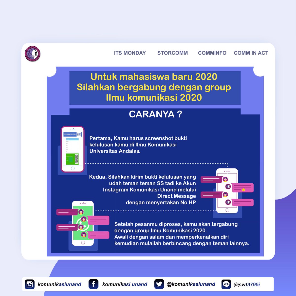 KomunikasiUNAND's tweet image. [SELAMAT DATANG]

SELAMAT BUAT TEMAN-TEMAN YANG LULUS ILMU KOMUNIK ASI UNAND JALUR PMBM 2020 🥳✨ Selamat datang di Universitas Andalas. Untuk info lebih lanjut swipe postingan nya yaa

#HMIK #HYPERNOVA