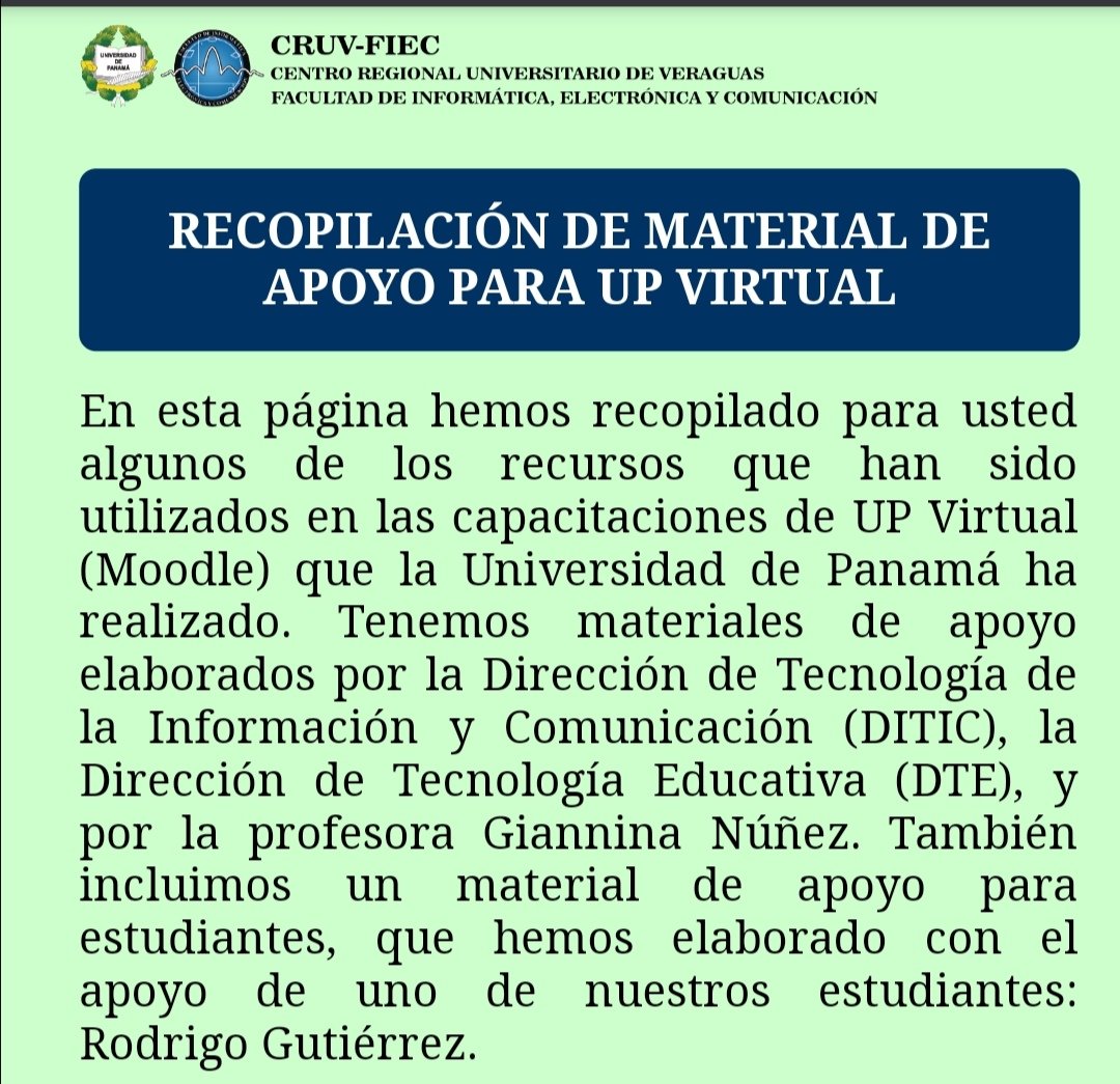 📌Material de Apoyo a Docentes - UP Virtual - link: cruv-fiec.com/moodleDoc/