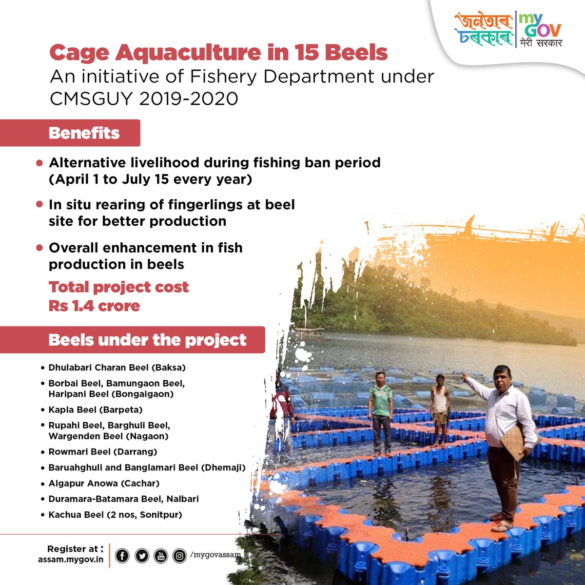 mygovassam's tweet photo. Cage Aquaculture introduced in 15 beels across Assam under #CMSGUY is expected to provide a new dimension to fish production in the State. 

@CMOfficeAssam @ParimalSuklaba1 https://t.co/4kuq9VqXmT
