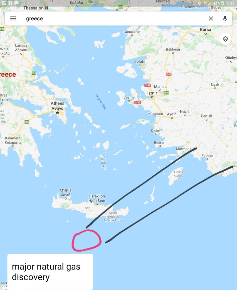 oulosP's tweet photo. "We do not wish to take what belongs to others, only what is rightfully ours!"- Erdogan

Natural gas field south of the Greek island of Crete that is nowhere near Turkey is what Erdogan claims as "rightfully Turkey's." https://t.co/PYp5D85e33