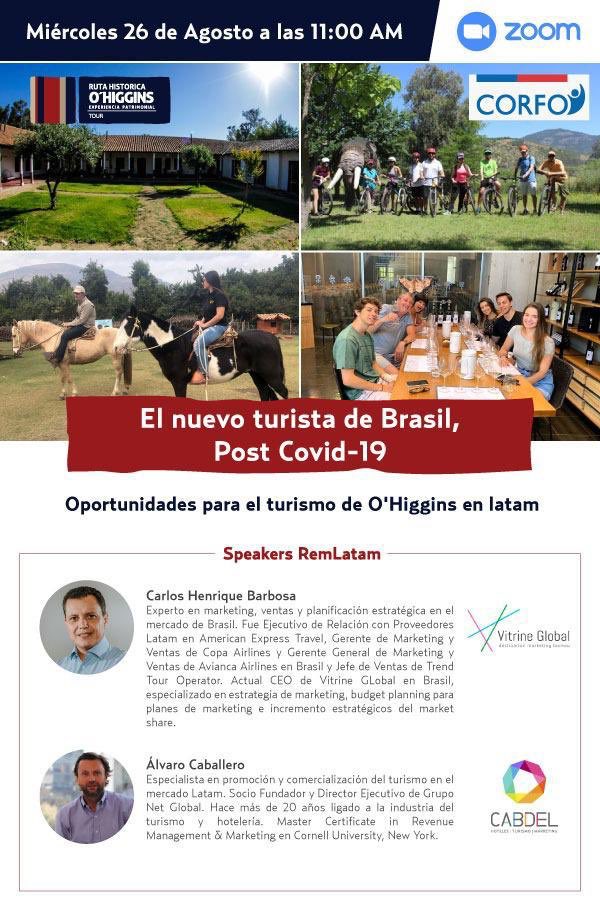 📌Hoy  a las 11:00 horas, Webinar: Turista de Brasil post Covid-19. Oportunidad para el turismo de #OHiggins en Latam. <a href="/rutahistoricaoh/">Ruta Histórica</a> <a href="/CorfoOHiggins/">Corfo O'Higgins</a>. Tendremos Speakers expertos que responderán todas  tus consultas. 
Participa por Zoom Aquí: tinyurl.com/yyek29gz