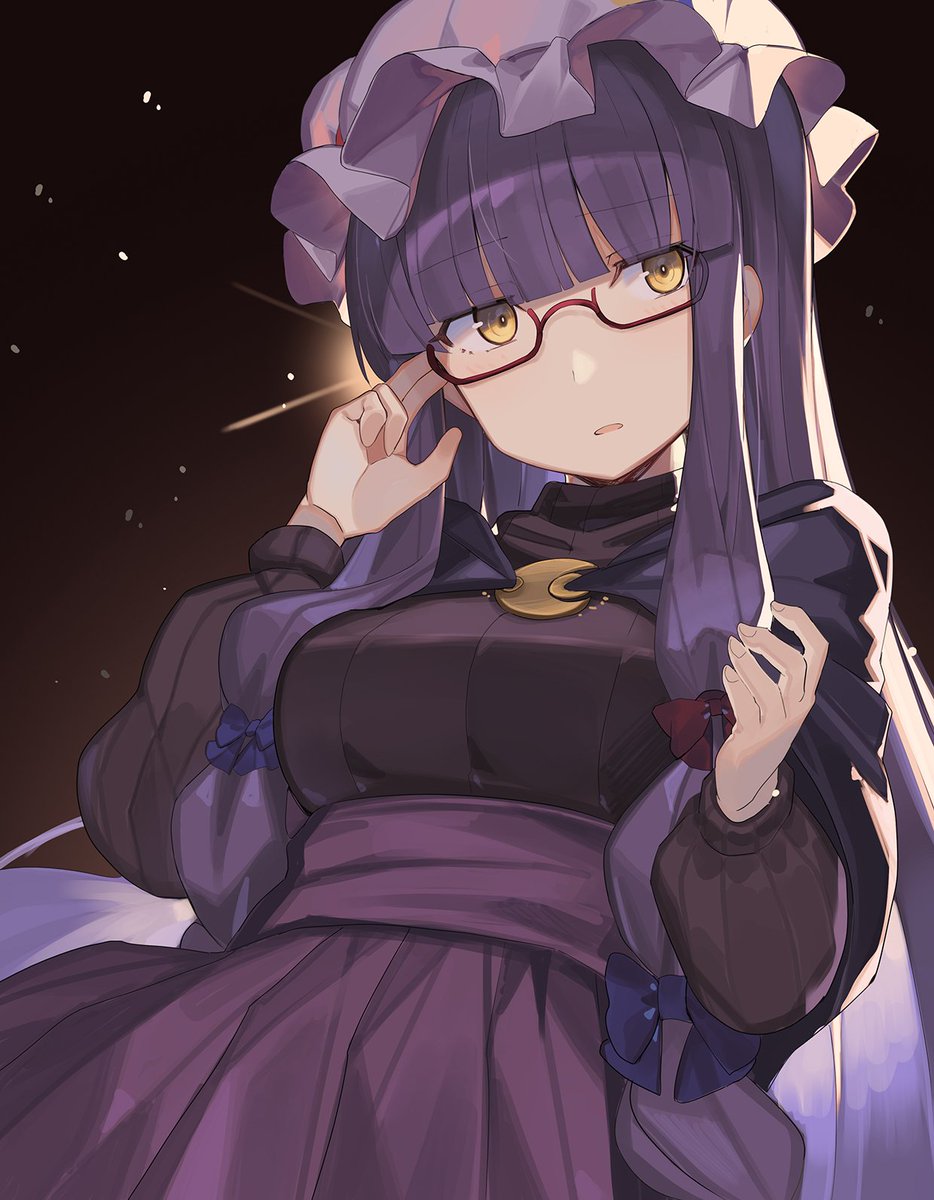 patchouli knowledge 1girl solo hat long hair crescent glasses purple hair  illustration images