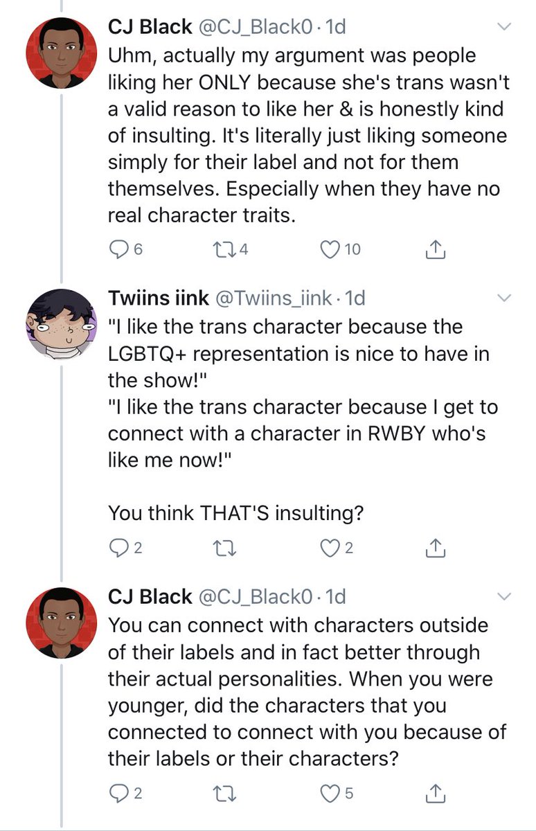 and to make CJ point a little clear here he’s not saying you can’t like May it’s just gotta be a better reason then oh I like her cause she trans or because you can connect with them because anyone can say that you have to have a better reason for example I like Deku not because