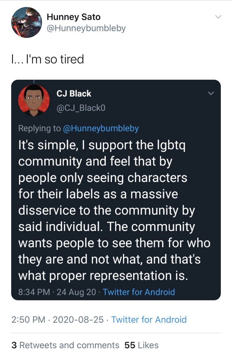 use that argument not just for LGBT stuff and use it when there’s actually problems with the characters writing in RWBY. So those of you saying that’s there nothing wrong here and can you people stop being so hypocritical like CJ can say liking May just because she’s trans you