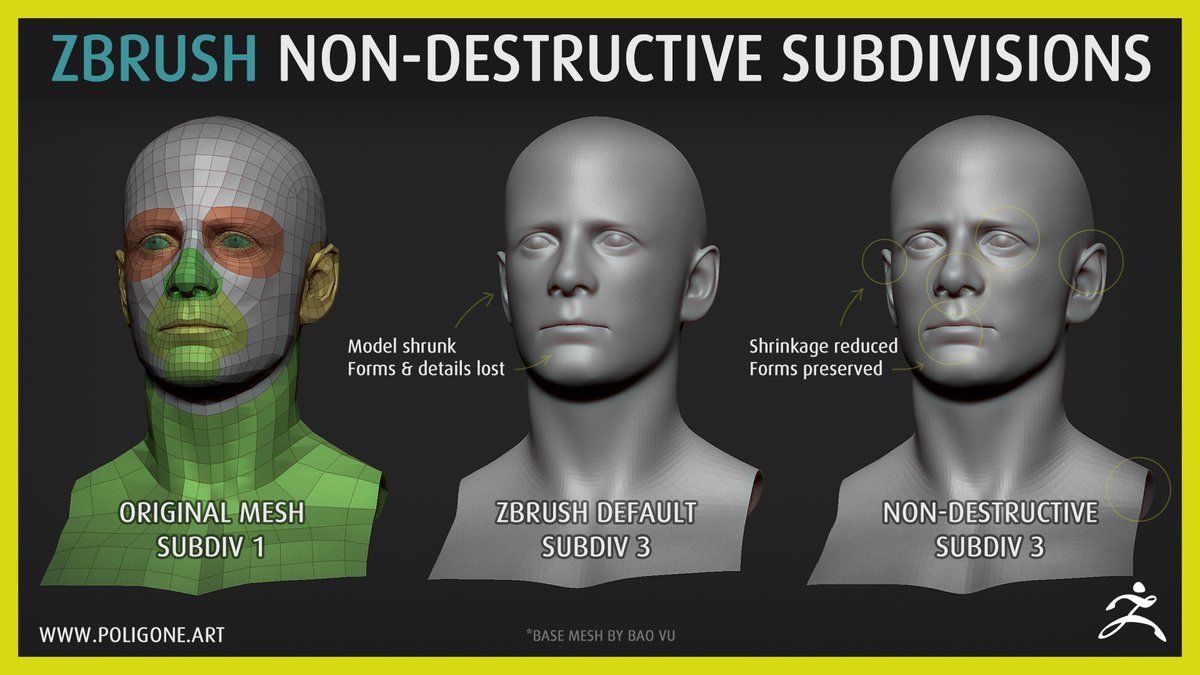 artofpoligone's tweet photo. ZBrush Non-Destructive SubDivisions

This macro will let you subdivide your ZBrush mesh the alternative way which will reduce shrinkage and preserve details of your mesh.
Download at: https://t.co/clH4c0F976
#zbrush #3d #plugin #cg #pixologiczbrush https://t.co/ybOlOWYgwR