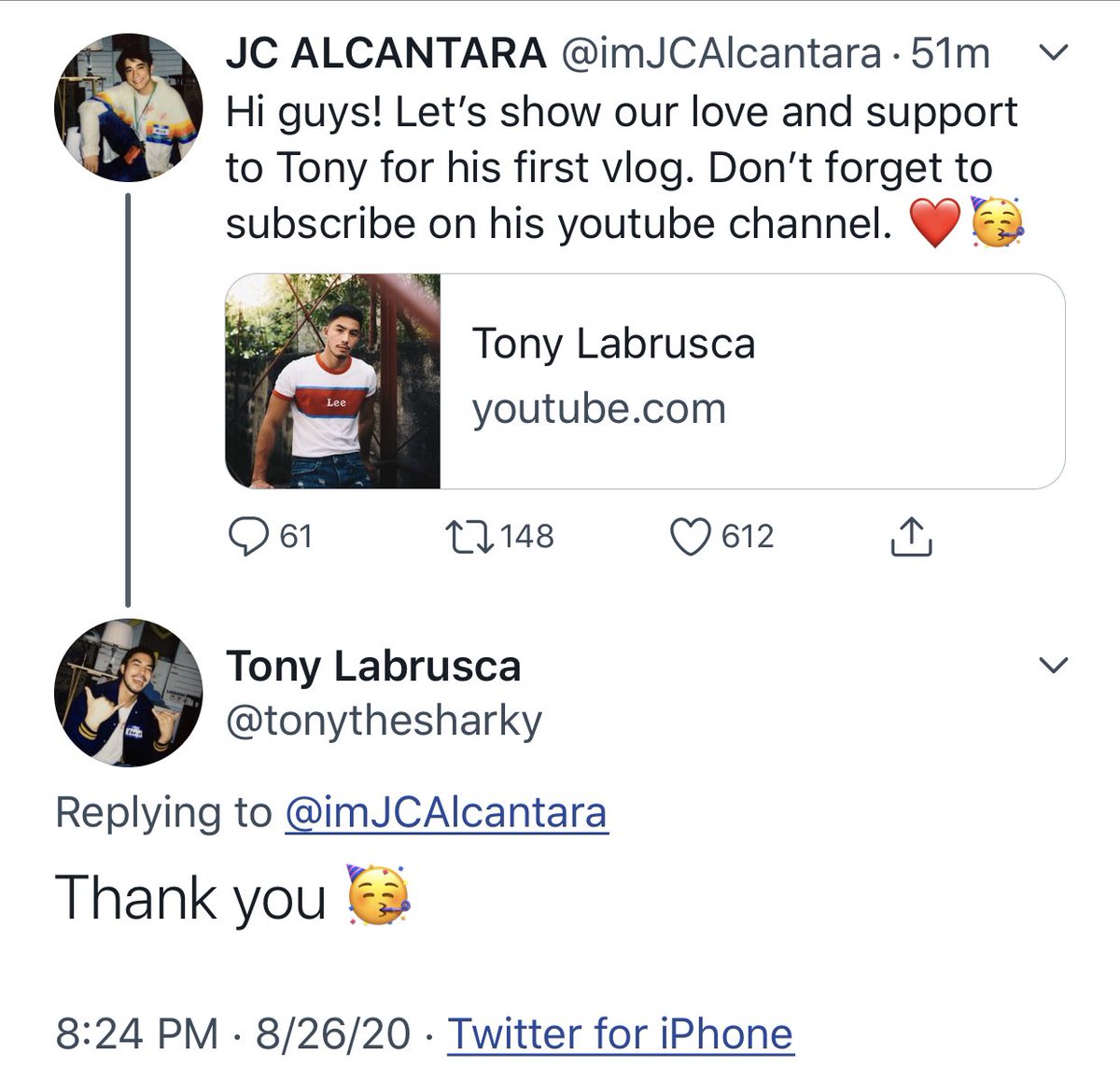 ...when supportive BFs being supportive of each other during Tony’s first ever vlog. JCTON INVADES YOUTUBE :peaked at number 8 in PH The power of JCTON