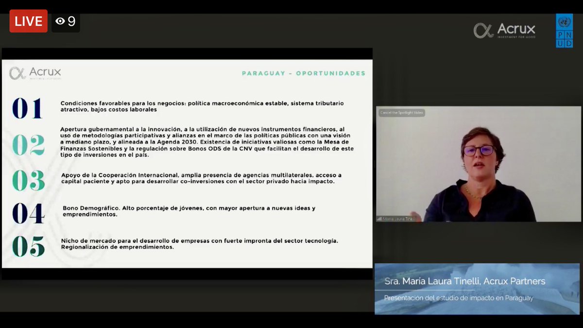 Hoy lanzamos 🙌 el Estudio de #InversionDeImpacto en 🇵🇾

Paraguay tiene condiciones favorables para la #InversionDeImpacto: política macroeconómica estable, sistema tributario atractivo y apertura gubernamental para la #Innovación #FinanzaSostenible 
<a href="/PNUDPARAGUAY/">PNUD Paraguay</a> <a href="/AcruxPartners/">Acrux Partners</a>