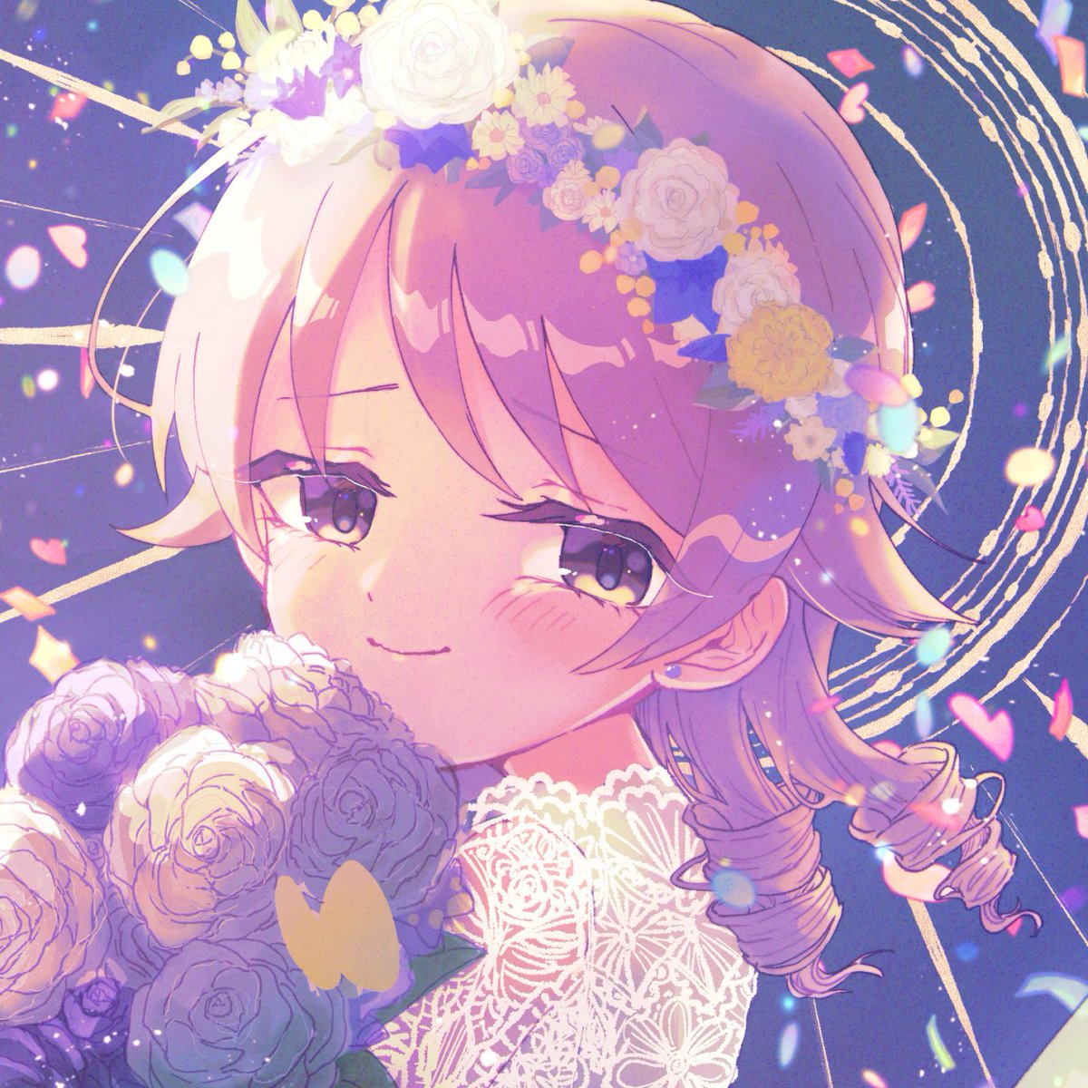 morikubo nono 1girl bouquet flower dress solo holding bouquet rainbow  illustration images