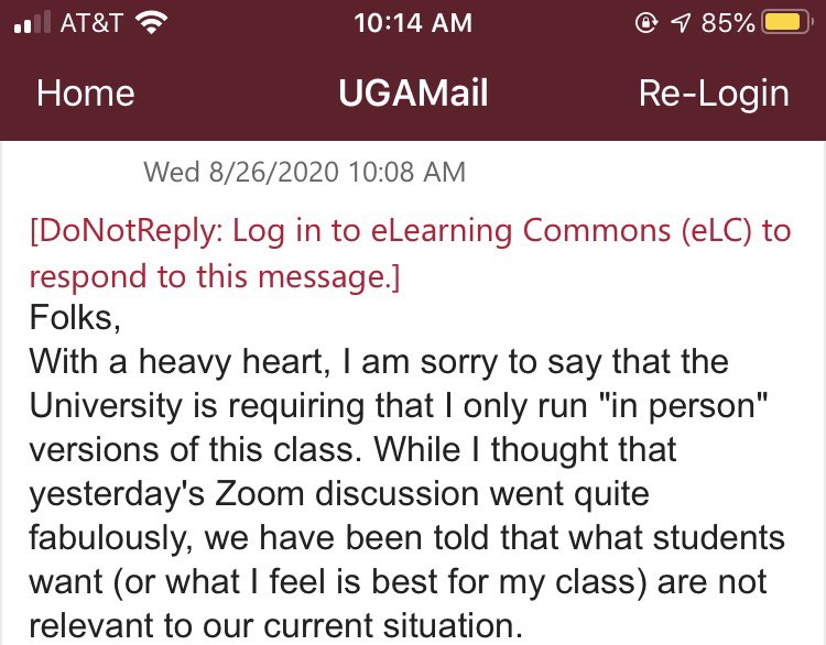 yikes_tara's tweet photo. “we have been told that what students want (or what I feel is best for my class) are not relevant to this current situation” @universityofga this is disgusting and negligent https://t.co/ZkiUkoKG1c