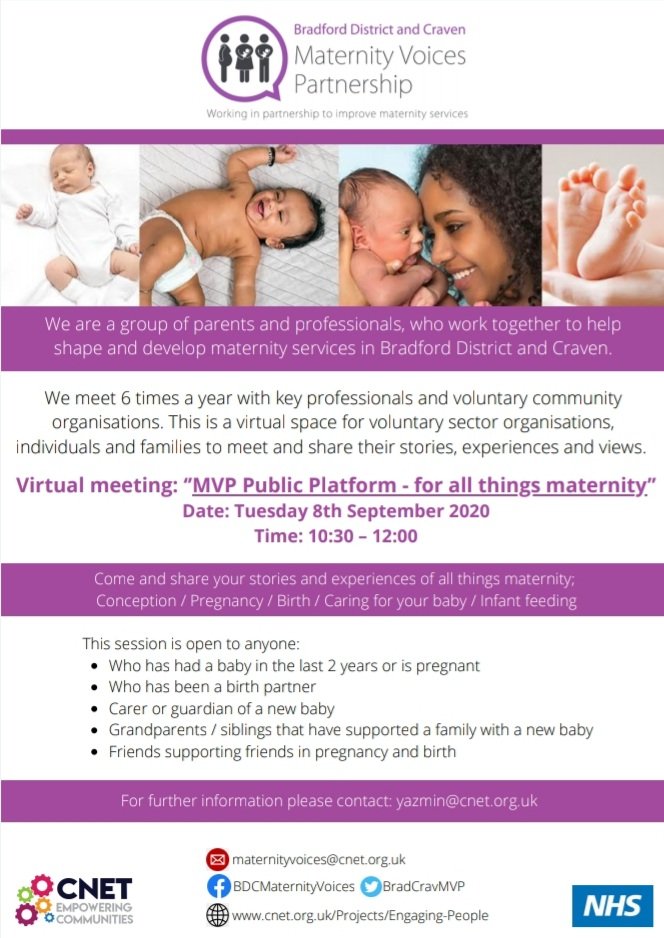 NicolaCharnwork's tweet photo. Are you #pregnant or had a baby in the last 2 years and live in #Bradford? Become a #grandparent or were a birth partner? Sharing your experiences helps to create change! @BetterStartBfd @BradfordVDoulas https://t.co/tdm2iDS50j