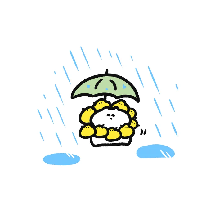 ヒヨコが雨宿りに来る 