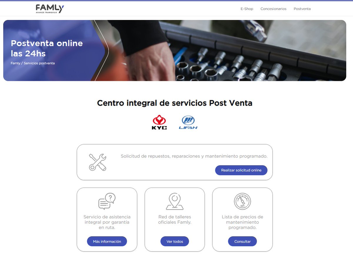 FamlyArg's tweet photo. Más beneficios para clientes. Centro Integral de Servicios Postventa Famly. Todo on-line las 24 hs. Se pide, paga y se envía, todo se gestiona desde ahí: https://t.co/72YH7t7Daa #postventa https://t.co/nH2MwA4wJZ