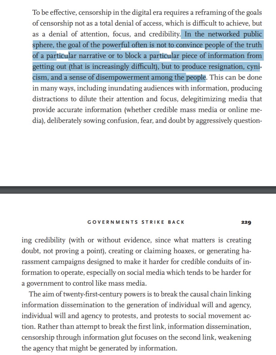 From my book (written before Trump's win). One key goal of authoritarianism is to produce "resignation, cynicism, and a sense of disempowerment"—not by censoring info (not that easy anymore) but making information irrelevant to action. Some media are handmaidens of exactly this.
