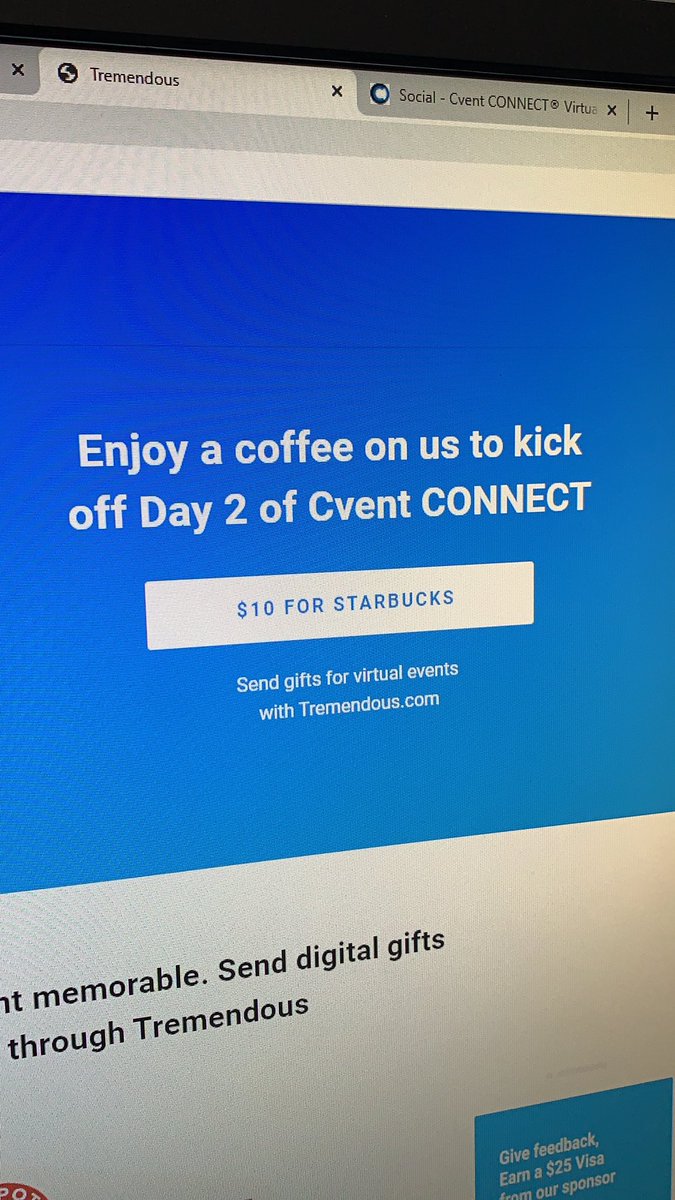 britterz7's tweet photo. Nice way to start off day 2 of #CventConnect :) βοΈ #tremendous #CventCONNECTVirtual @CventCONNECT https://t.co/Z8lGECfnlD