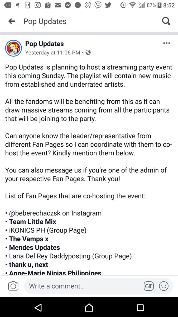 WillSingePHL's tweet photo. FB EVENT: The page that brought "Stan Twitter" to Facebook, #PopUpdates, have partnered with different Fan Pages (including us) to host a streaming party!
Come and join us this coming Sunday (Aug 30, 9pm) to discover new music from established and underrated artists π§πΆπΆ https://t.co/VBljRmbmo0
