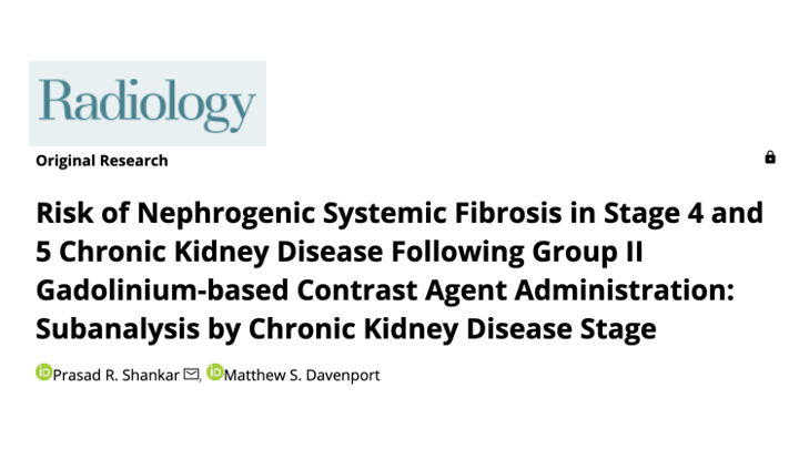 Drs. Shankar and Davenport from  @UMichRadiology answer this Q in a fantastic meta-analysis of 16 studies done with group II GBCAs in stage 4 versus 5 CKD patients, published as  @radiology_rsna article at  https://pubs.rsna.org/doi/full/10.1148/radiol.2020201492. 2/11