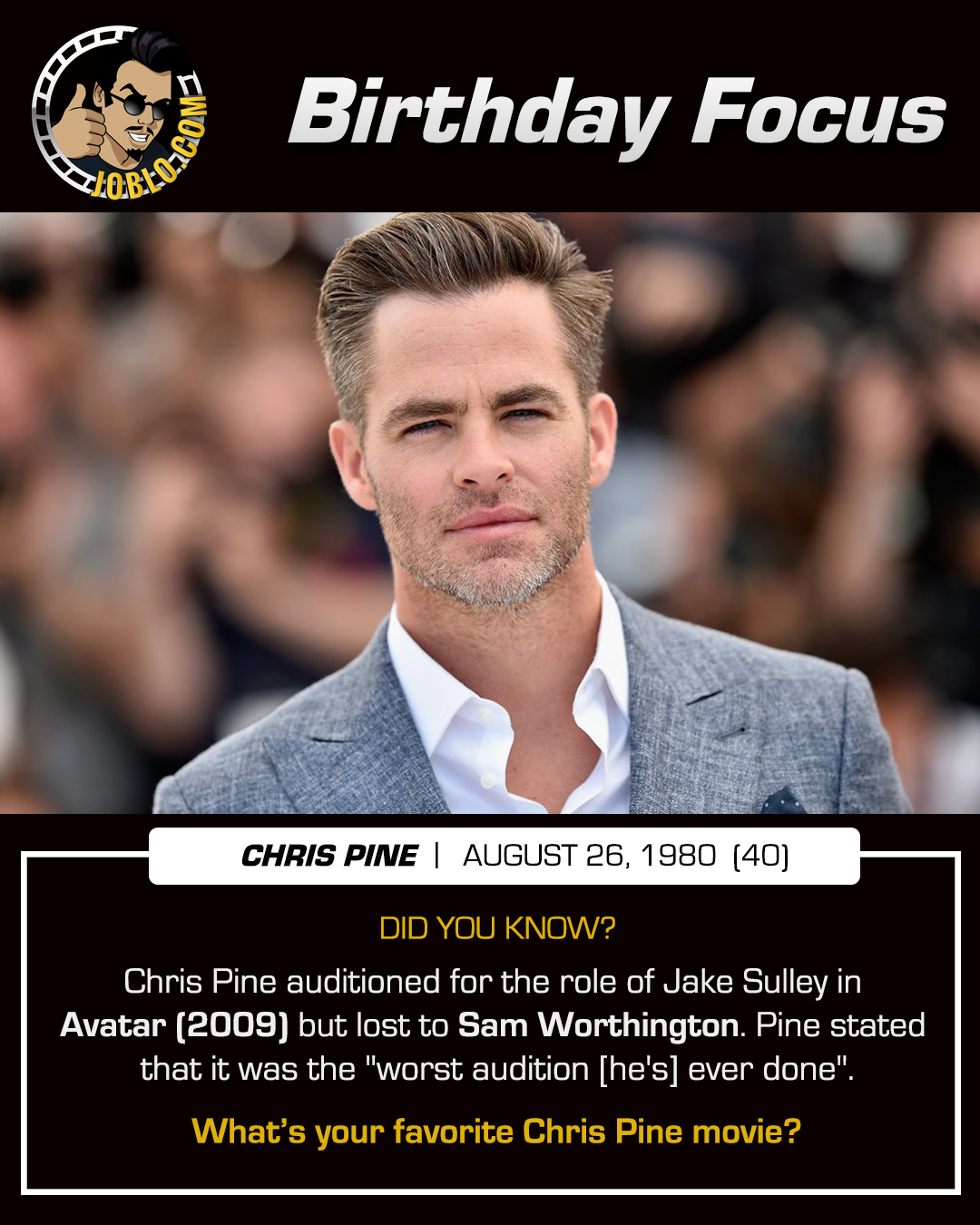 Happy 40th birthday to Chris Pine!

What\s your favorite role of his? 