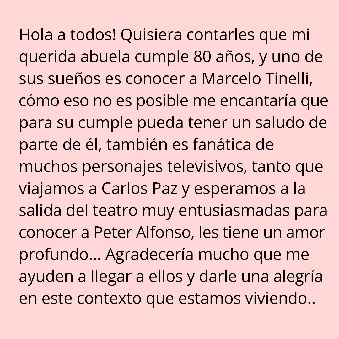 CarrizoAgus96's tweet photo. Ella es "Bebi", la abuela de una amiga y mañana cumple 80 años. Me ayudan a dar rt así llegamos a que lo vea @cuervotinelli y @pedroalfonsoo y consigamos un video para ella? ❤🙏🏽 https://t.co/oHB9zd32IR