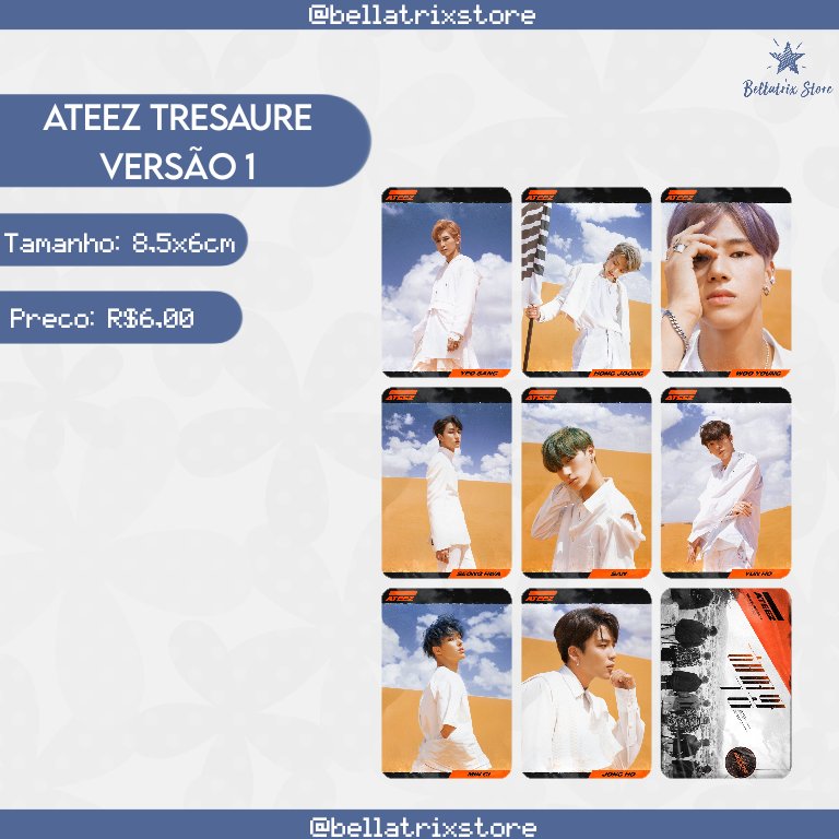 BellatrixStore's tweet image. 💌 KIT Ateez - Treasure (versão 1)
Contém 9 fotos
R$6,00+frete

Pedidos na DM 🌼