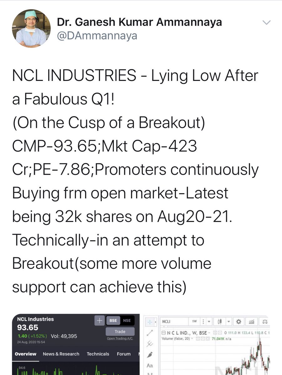 Kk Mmb Yes Perfect Same Happened In Ncl Industries Racl Etc Today As I Noticed With Some Dammannaya Picks T Co 9laavrhphz