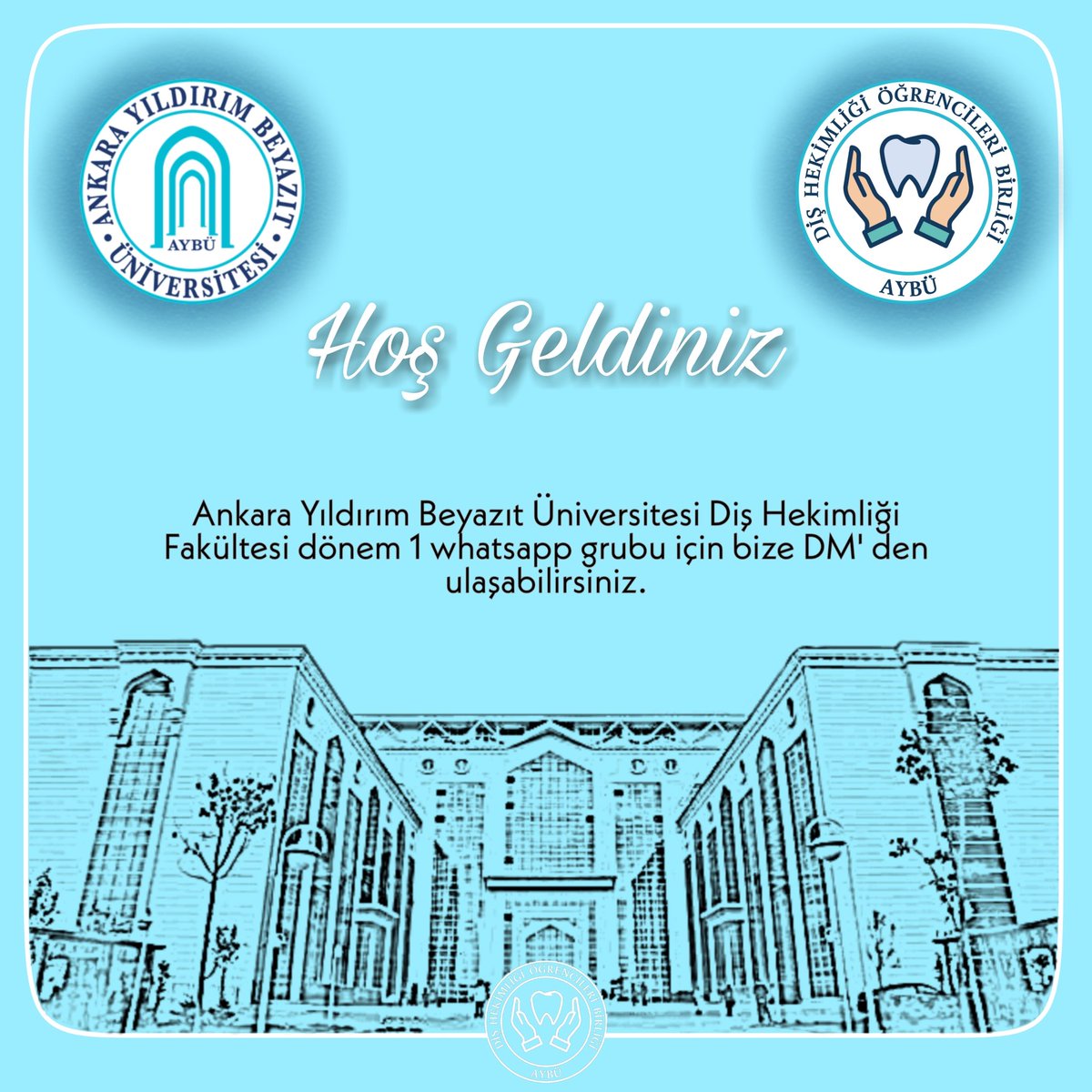 Fakültemize yeni katılan arkadaşlarımız için Dönem 1 whatsapp grubumuz kurulmuştur. DM aracılığıyla bizimle iletişime geçebilirsiniz. 
📎Telefon numaranızla birlikte fakültemizi kazandığınızı belirten sonuç belgenizi DM aracılığıyla atmanız gerekmektedir.