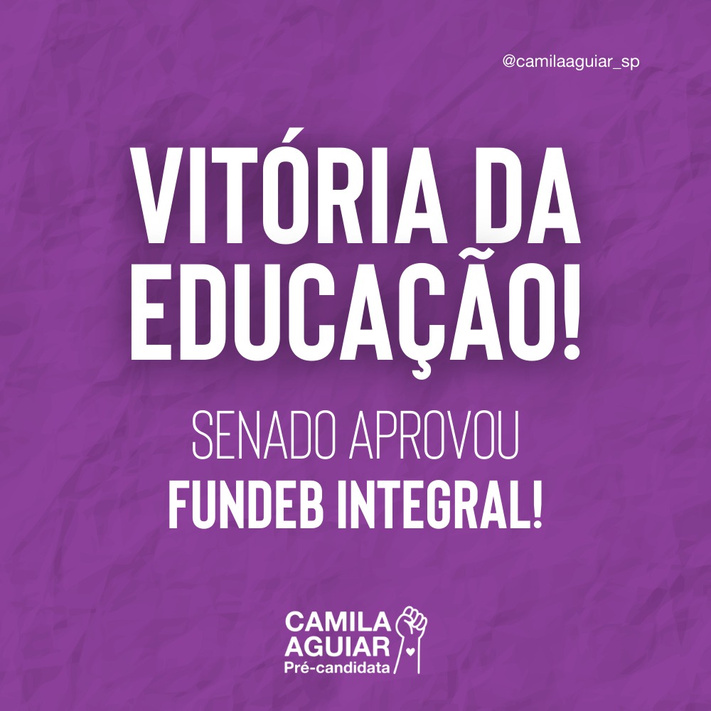 camilaaguiar_sp's tweet photo. Senado aprova PEC que torna Fundeb permanente e eleva verbas da União no fundo! Ainda é dia de comemorar!!
#AprovaFundebIntegral #FundebAprovado https://t.co/F6XeZb39zW