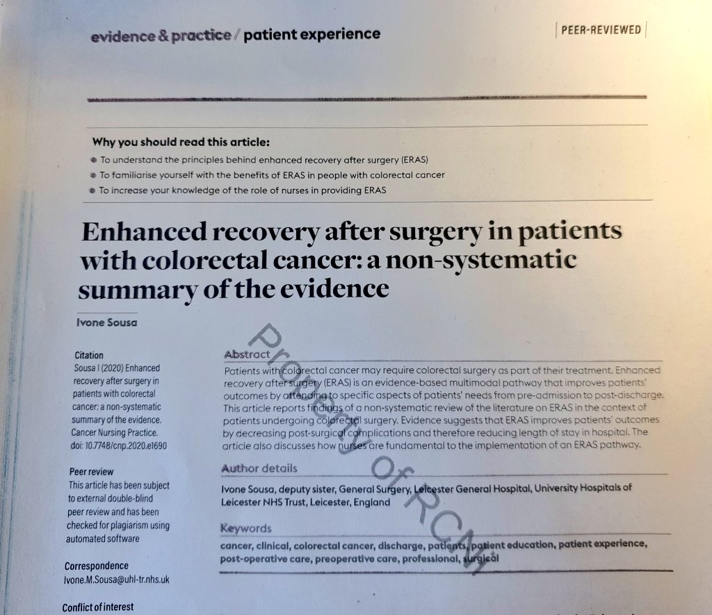 I am very happy to say now that my article:"Enhanced recovery after surgery in patients with colorectal cancer: a non- systematic summary of the evidence" was published today in the Cancer nursing practice by RCNi. It's been a challenging time but at the same time very rewarding!
