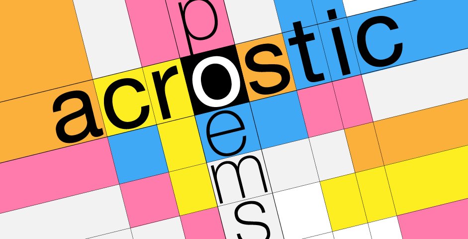 colorful and white tiles with letters that spell out acrostic poems