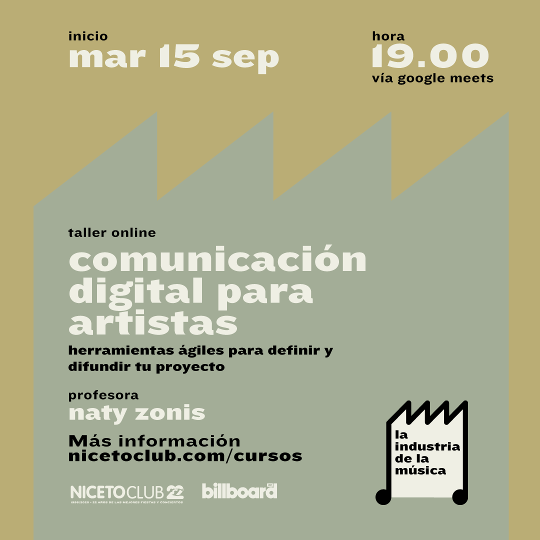 Mar 15/09: COMUNICACIÓN DIGITAL PARA ARTISTAS a cargo de <a href="/natyzonis/">NatyZonis</a>.
Herramientas ágiles para definir y potenciar la identidad de cada proyecto, identificar sus públicos y diseñar estrategias. 

Más info: bit.ly/Comunicacion_D…
#LaIndustriaDeLaMusica.