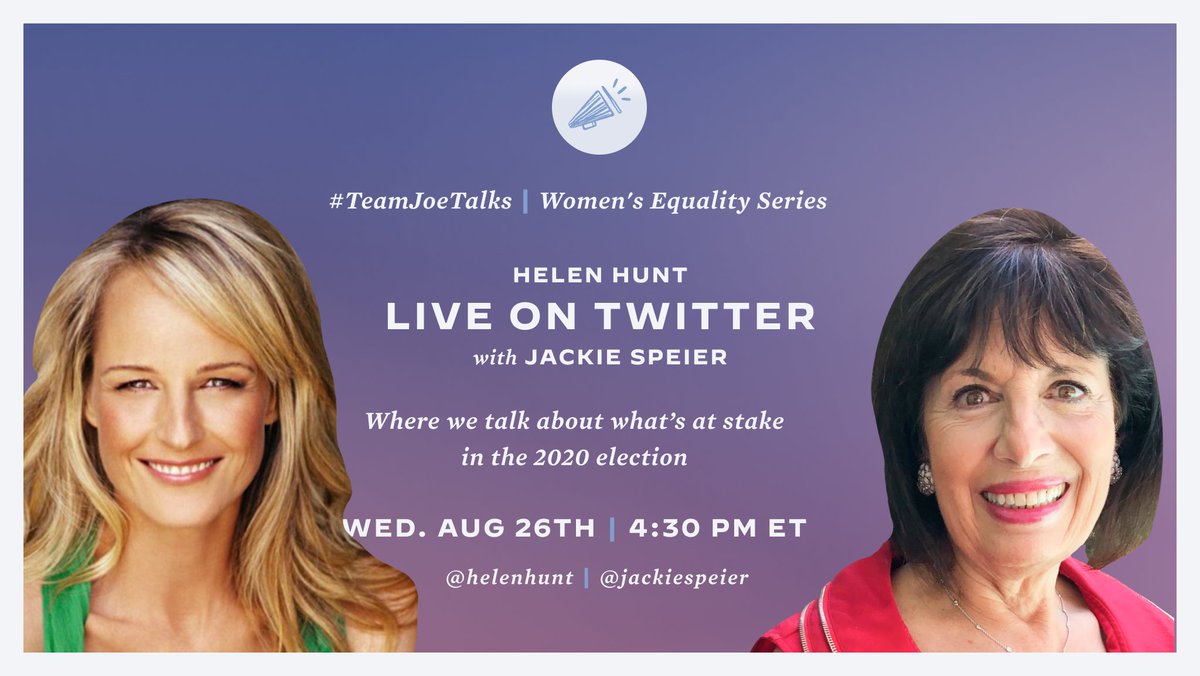 In just 20 minutes I'll be talking with actor <a href="/HelenHunt/">Helen</a> about what's at stake this election and how you can get involved. You can watch live on my twitter feed.
Broadcast name: #TeamJoeTalks