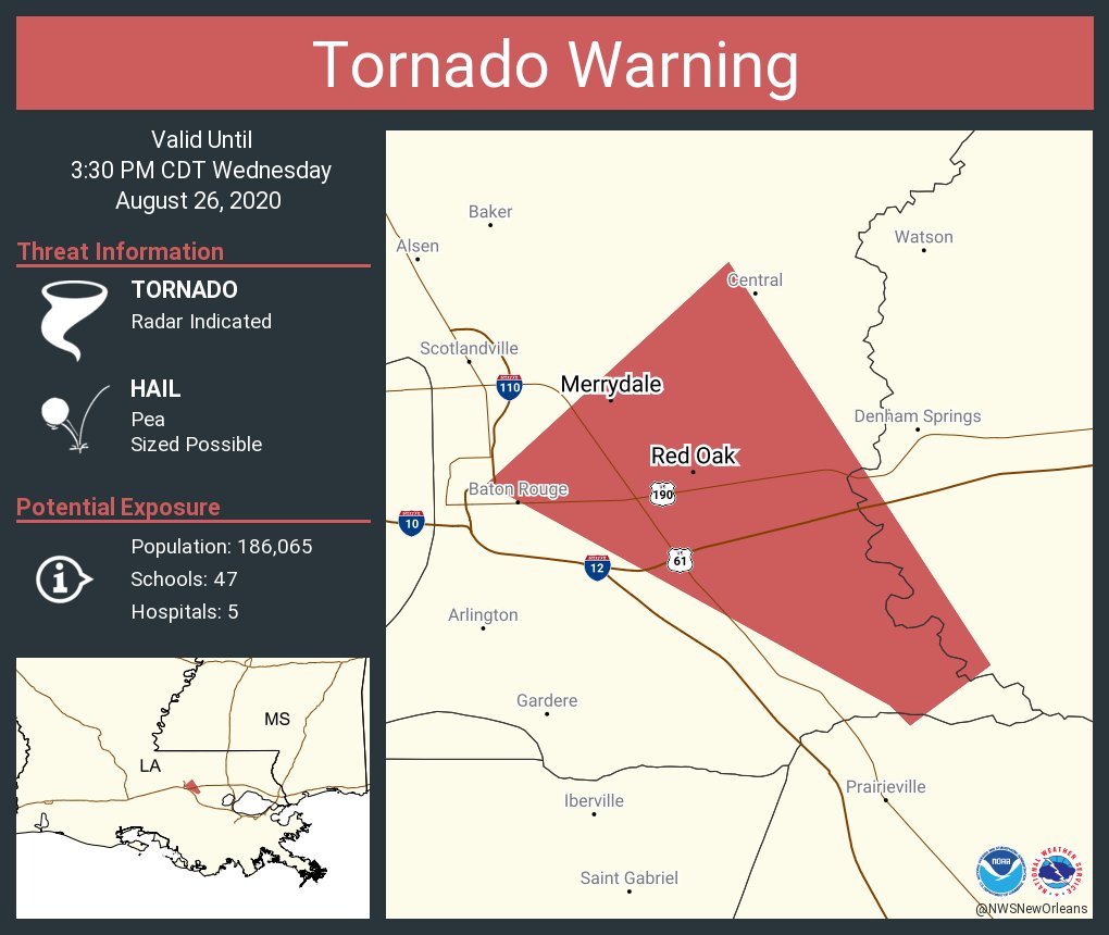 NWSNewOrleans's tweet image. Tornado Warning including Merrydale LA, Red Oak LA until 3:30 PM CDT