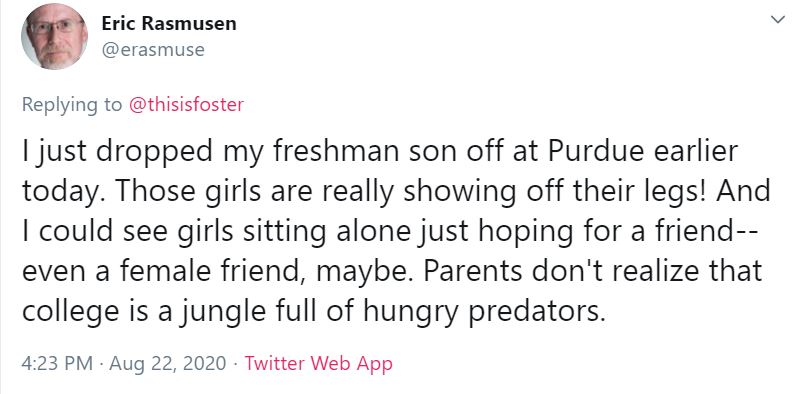 Dear Professor  @erasmuse: I apologize for bringing my legs to class. Despite my best efforts, they, along with my vagina, breasts, and spleen, accompany me wherever I go. Please allow me to explain why my female legs may be exposed in your vicinity—during the summer, it is hot.