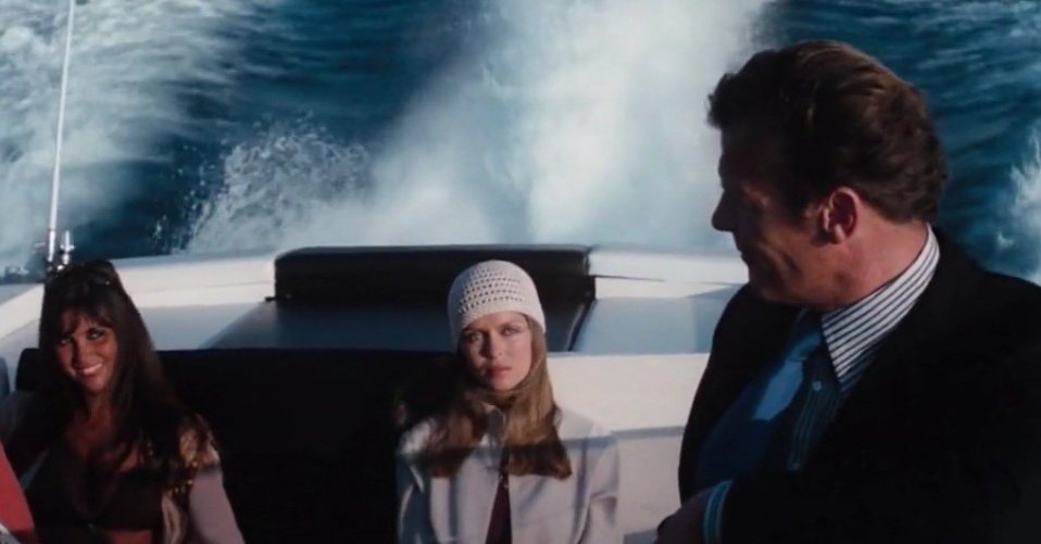 Judging by Anya\s stare, James was being a very nauti buoy on the speed boat.

Happy Birthday Barbara Bach! 