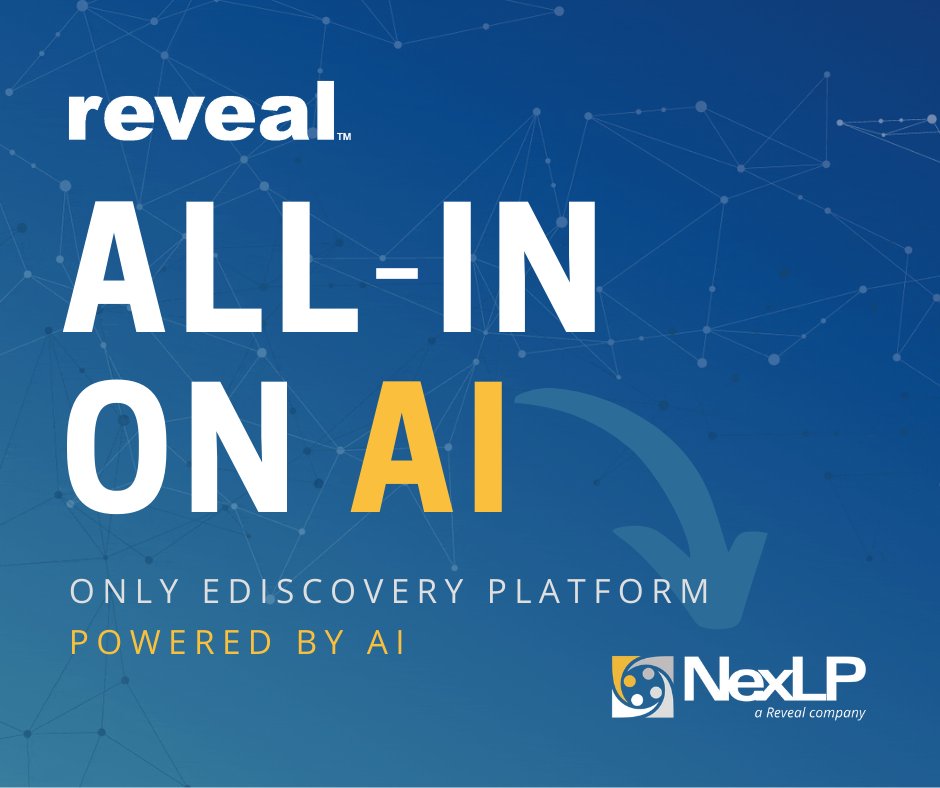 NexLP_Inc's tweet image. We&apos;re going ALL-IN on AI.  @RevealData is the only eDiscovery platform exclusively powered by @NexLP_Inc AI technology

#allinonAI #ediscovery #lawyers #litigation #compliance #riskmitigation #exclusive