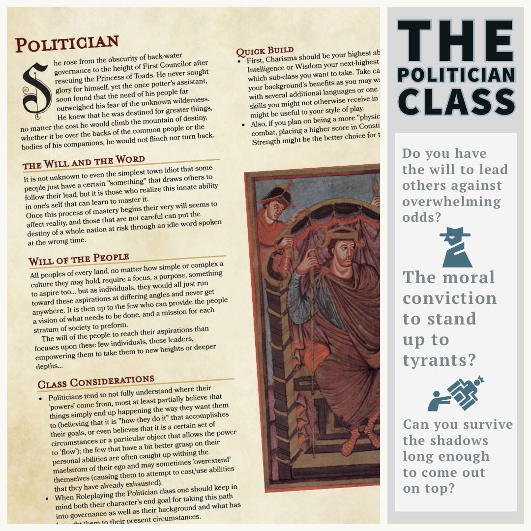cards_fantasy's tweet photo. A new #DnD 5e CLASS! 
THE POLITICIAN !!!
https://t.co/a7RItrwLJ8 https://t.co/ZL2ALg9Peh