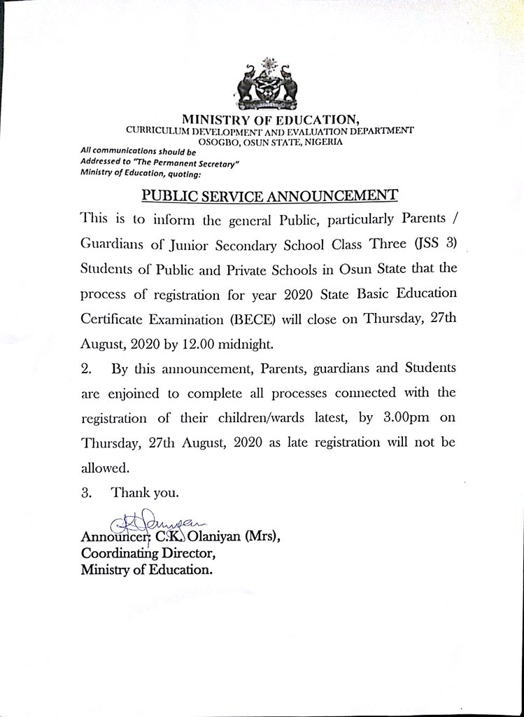 Ministry of Education Osun State (@osun_edu) on Twitter photo 