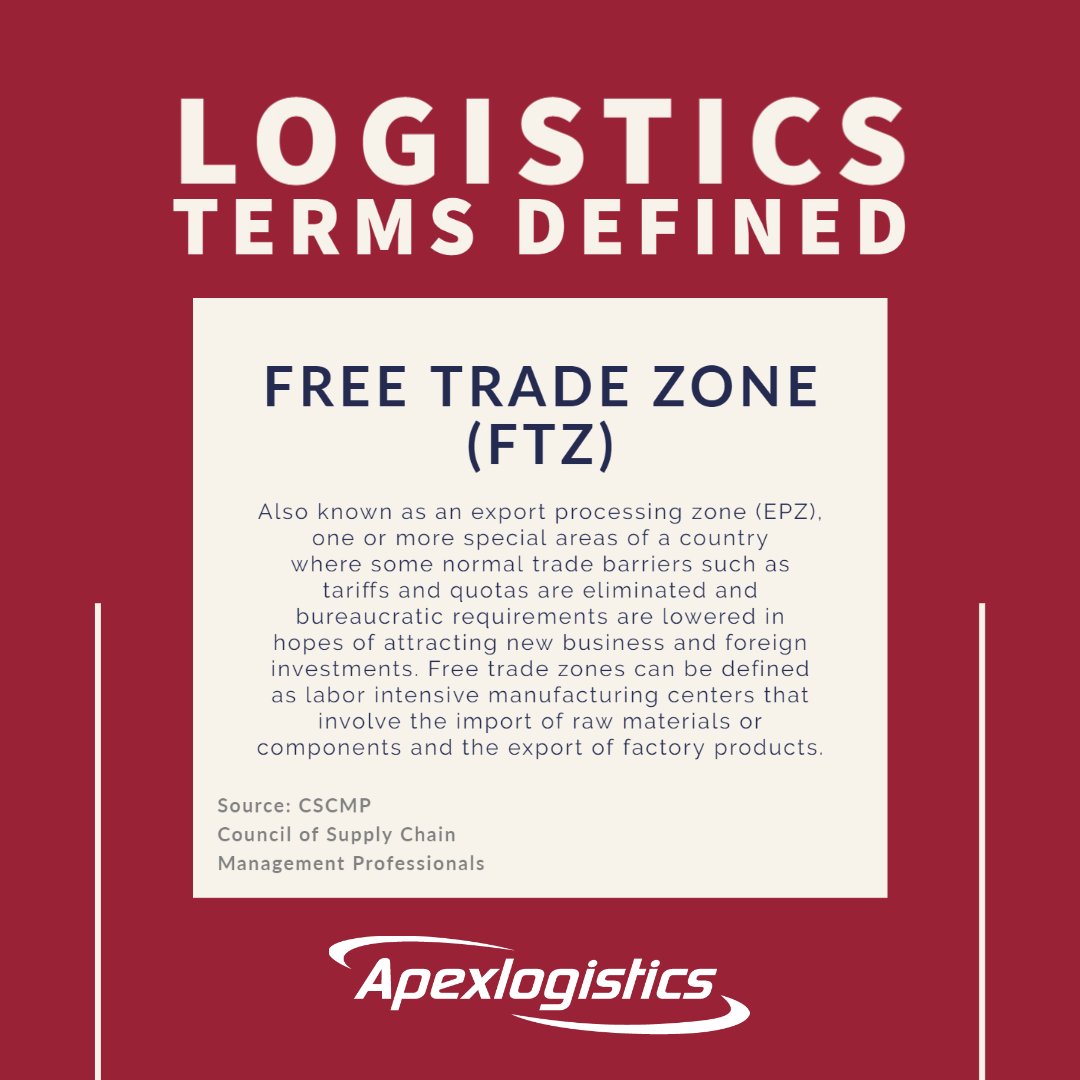 Today's logistics definition: Free Trade Zone (FTZ)

Without googling, how many countries have Free Trade Agreements (FTAs)? 

#agile #logistics #supplychain #supplychainsolutions #freightforwarding #freightforwarder #supplychainstrategy #FTZ