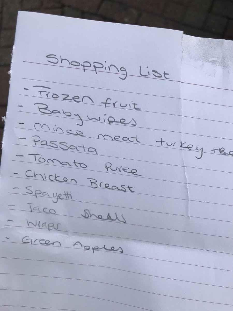 Benefit of occasional gig on trolley duty is the window into the world of strangers and their shopping lists. I particularly like the people who write ‘shopping list’ at the top.