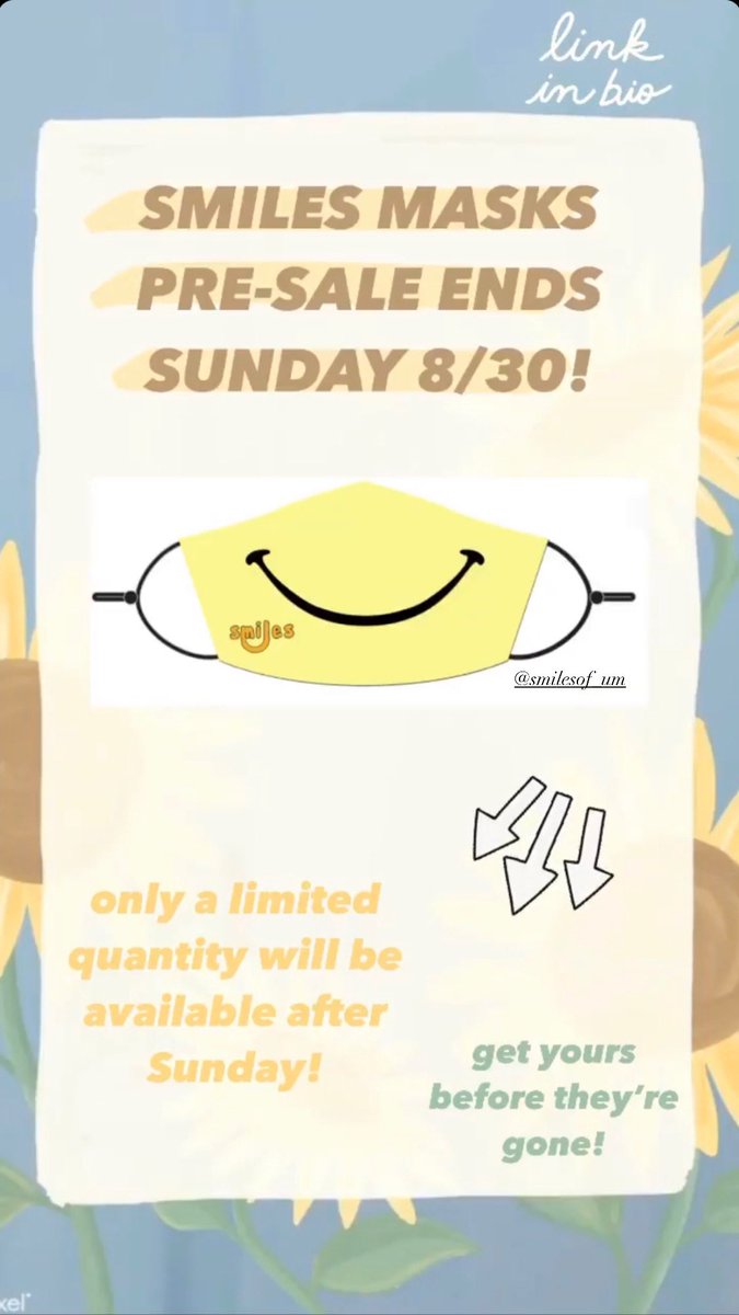 GET YOUR SMILES MASK BEFORE THE PRE-SALE ENDS ON SUNDAY 8/30! 

docs.google.com/forms/d/e/1FAI…