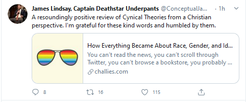 In his anti-critical-theory crusade, he's closely collaborating with and being financed by a Christian white nationalist. He makes comments that are friendly to white nationalist ideas. A Christian review is published of his book, he praises it and expresses his gratitude. 2/