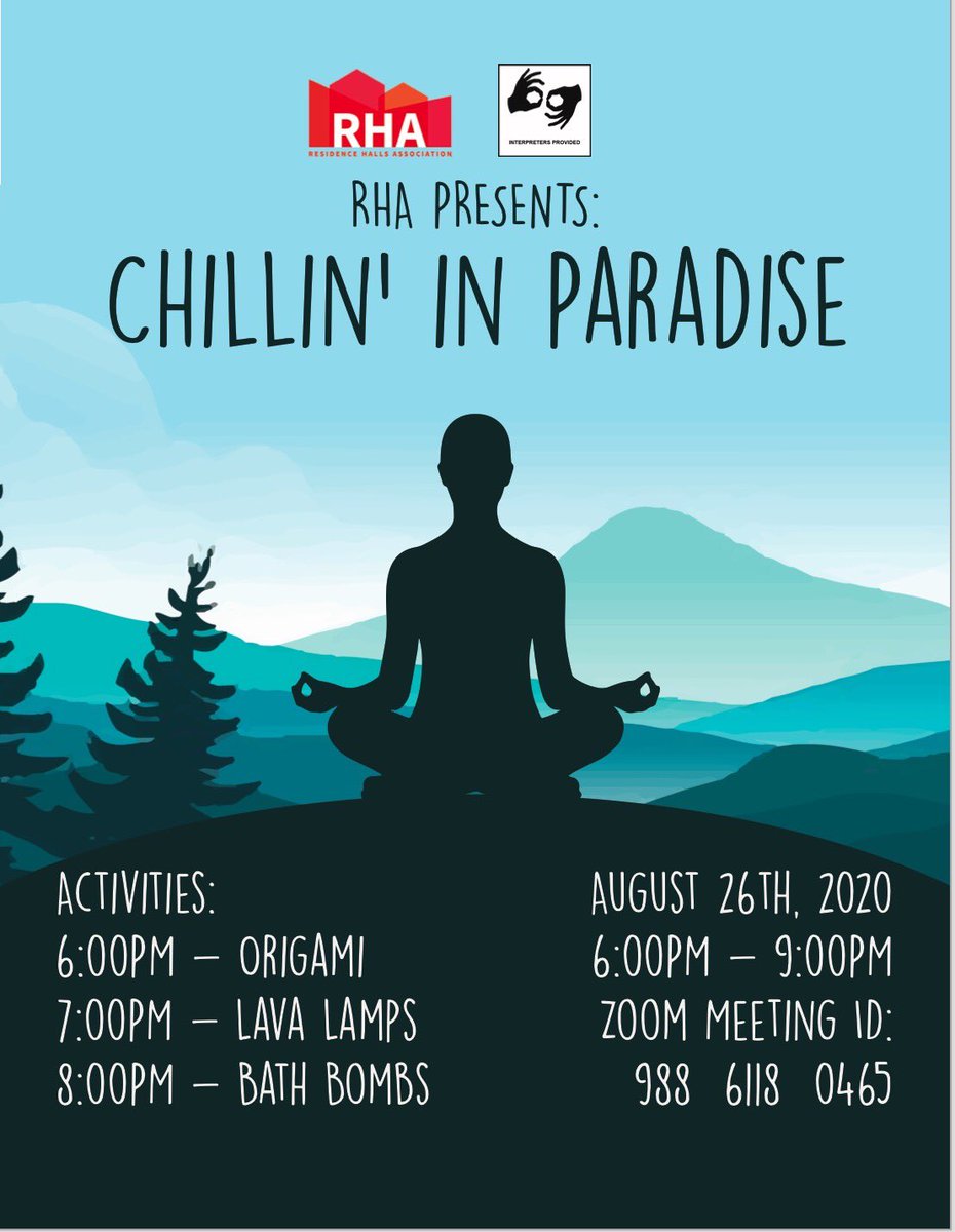 CSUN_RHA's tweet photo. The first week of school has probably been a little overwhelming considering we just had a Phineas and Ferb vacation 🤣. Come join RHA for Chilln’ In Paradise we will be doing lava lamps, oragami, and in your red bags you will also find a bath bomb. Home to see you soon🥳🤟😁 https://t.co/bQ58gI6q7e