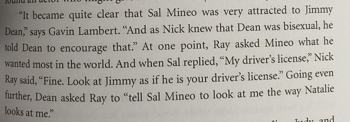 This paragraph about how director Nicholas Ray and James Dean coaxed an even more homoerotic performance out of Sal Mineo in REBEL WITHOUT A CAUSE (Natalie is Natalie Wood, their co-star, who played Dean’s love interest and also had a crush on him):