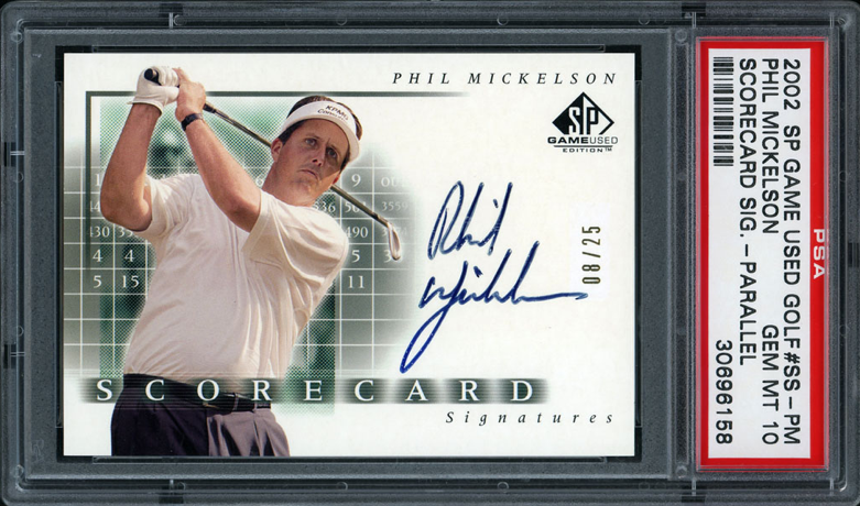 MINTStateInc's tweet photo. This week’s #CardOfTheWeek is a 2002 SP Game Used Scorecard Signatures Phil Mickelson autograph numbered to 25 and graded @PSAcard GEM MT 10!  Find this pristine #rookie card with a population of only three at https://t.co/XB7sZ9sD3F!  #Golf #RookieCard #GolfCard https://t.co/P6RTOVwIKS