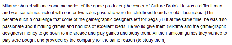 more behind-the-scenes info from GDRI  http://gdri.smspower.org/wiki/index.php/Blog:Mikame_and_Methe producer/owner mentioned would be Yumenosukesomeone with ideas and passion also being a gigantic asshole who drives talented staff away? in the games industry??? never!