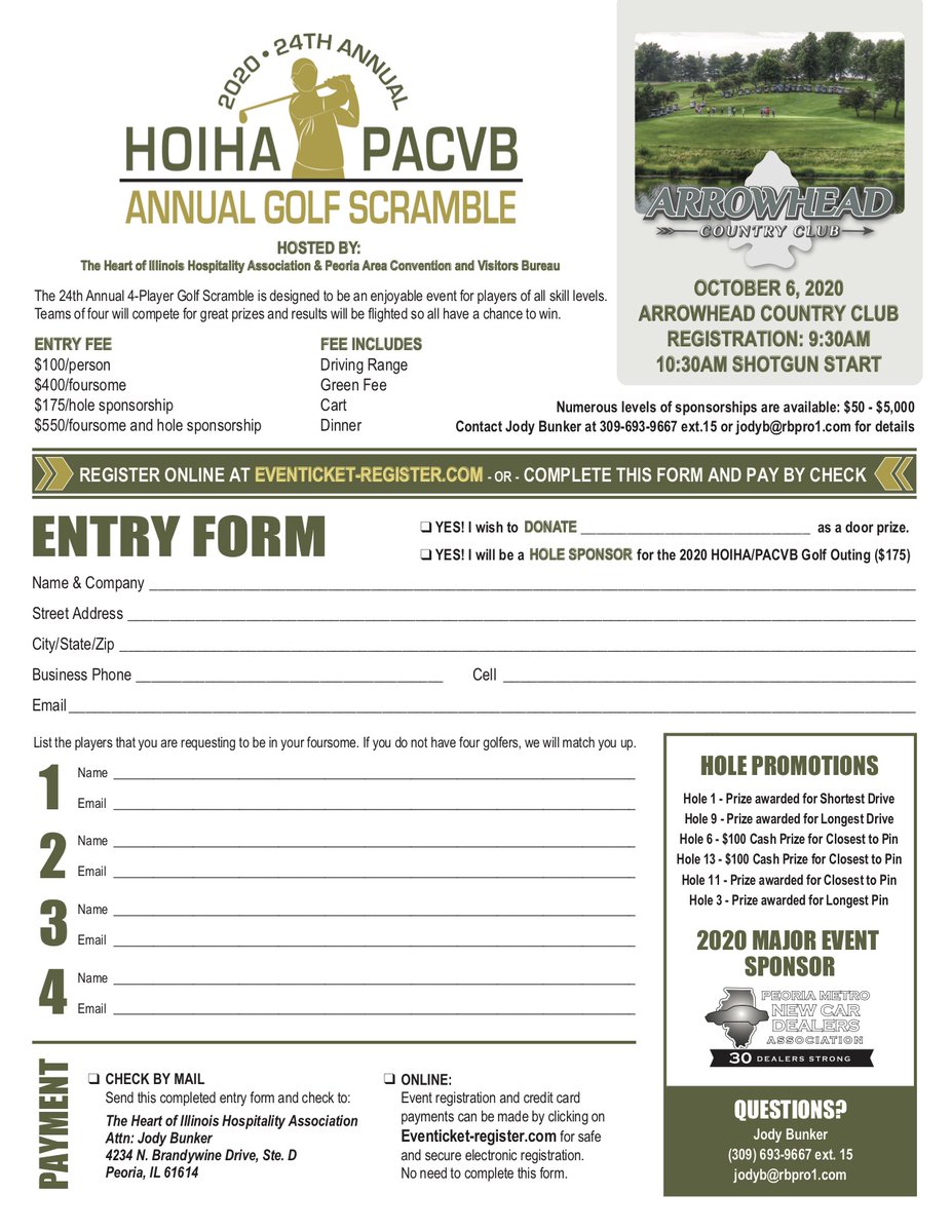 DiscoverPeoria_'s tweet photo. The 24th Annual Heart of Illinois Hospitality Association and Discover Peoria Golf Scramble on Oct 6, 2020, at Arrowhead Country Club is now open for registration!

Register through the link below or mail in the form below!

https://t.co/5axu7E2VcY

#EnjoyPeoria #DiscoverPeoria https://t.co/mV1NIV8SSN